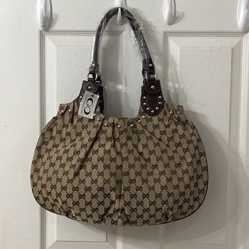 Large Beige & Brown Fabric Bucket Bag – Designer-Inspired Chic Look